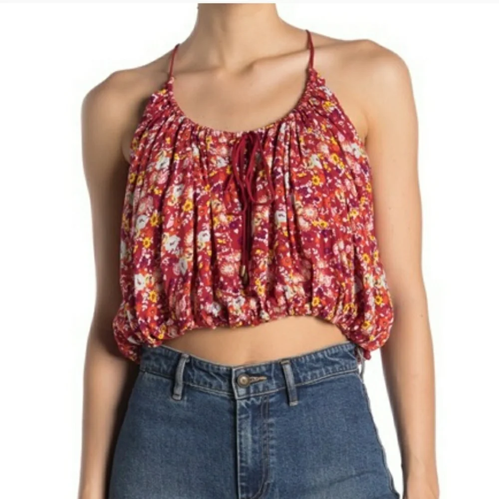 Free People Daisy Babe Crop Bubble Halter Tie Top Large NWOT - Picture 1 of 11